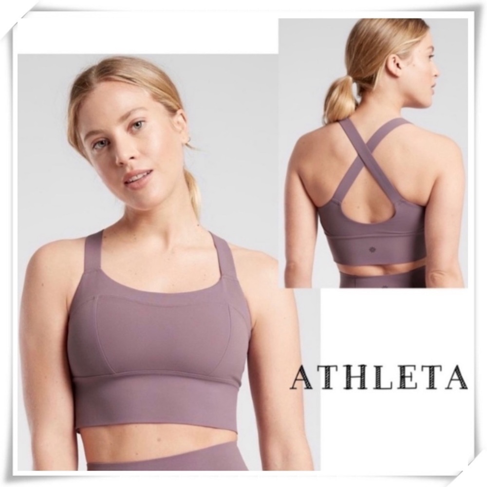 ATHLETA Formation Longline Cross Strap Workout Sports Bra in Purple Pink Size S